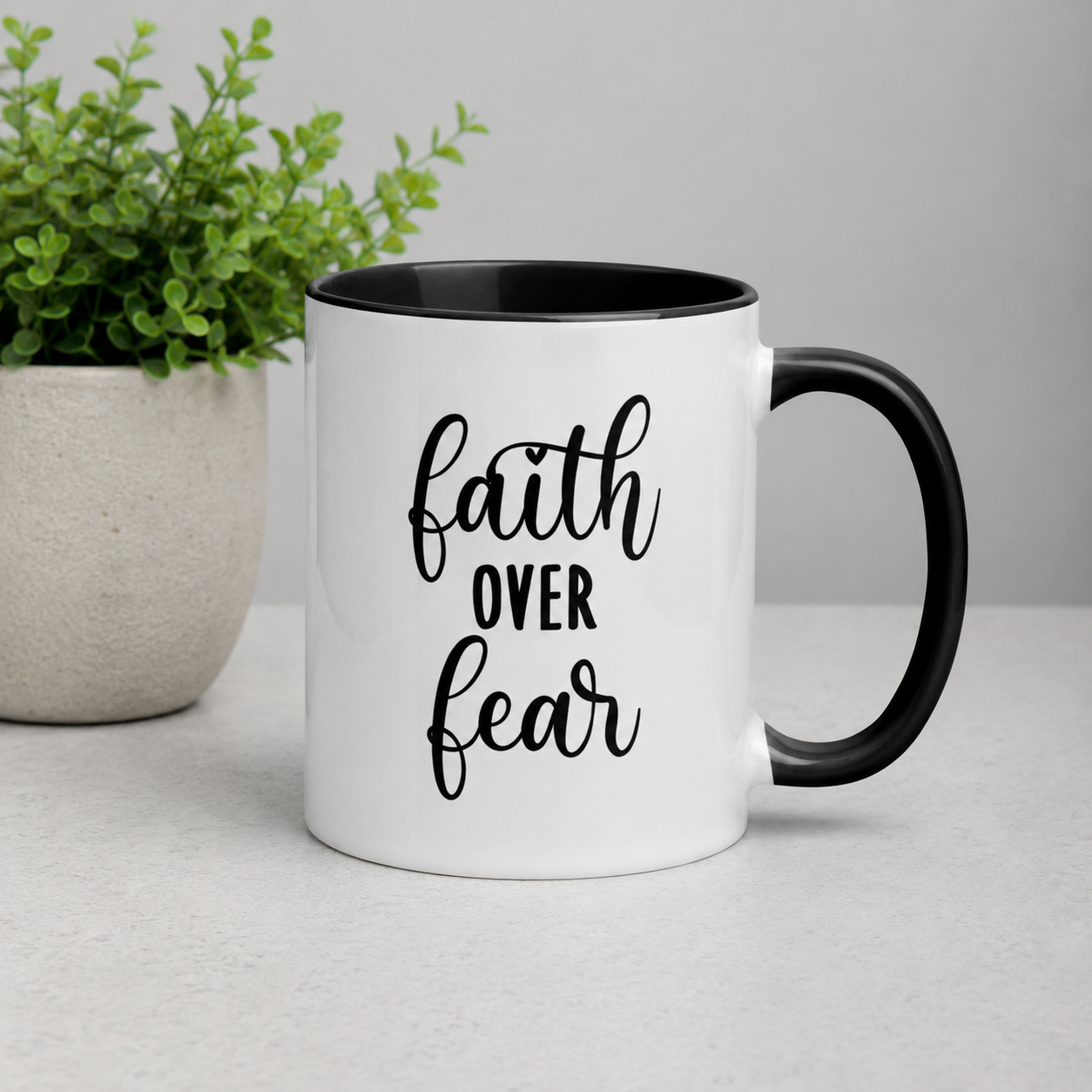 Faith Over Fear 11oz Ceramic Encouraging Message Two-Tone Mug