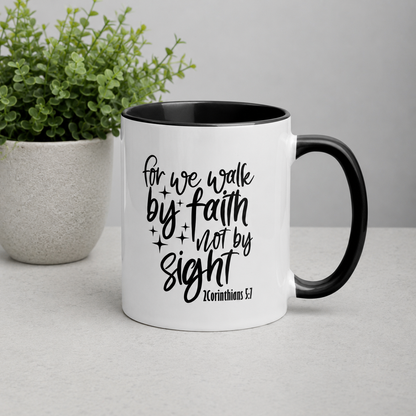 For We Walk By Faith, Not By Sight 11oz Bible Verse Ceramic Two-Tone Mug
