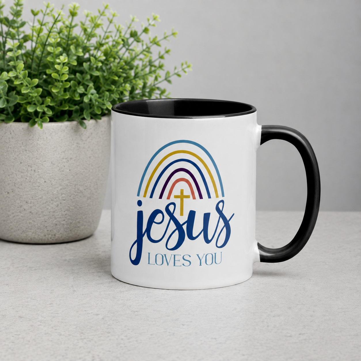 Jesus Loves You Bible Quote Two Color Ceramic Mug