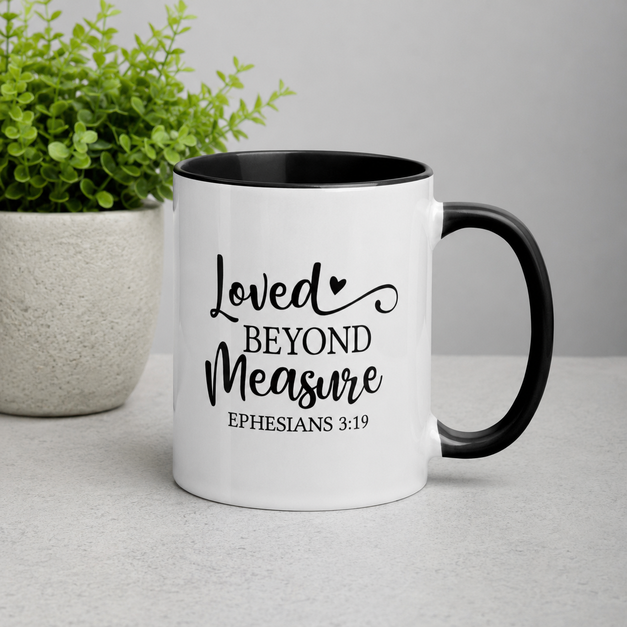 Loved Beyond Measure 11oz Ceramic Bible Verse Two-Tone Mug