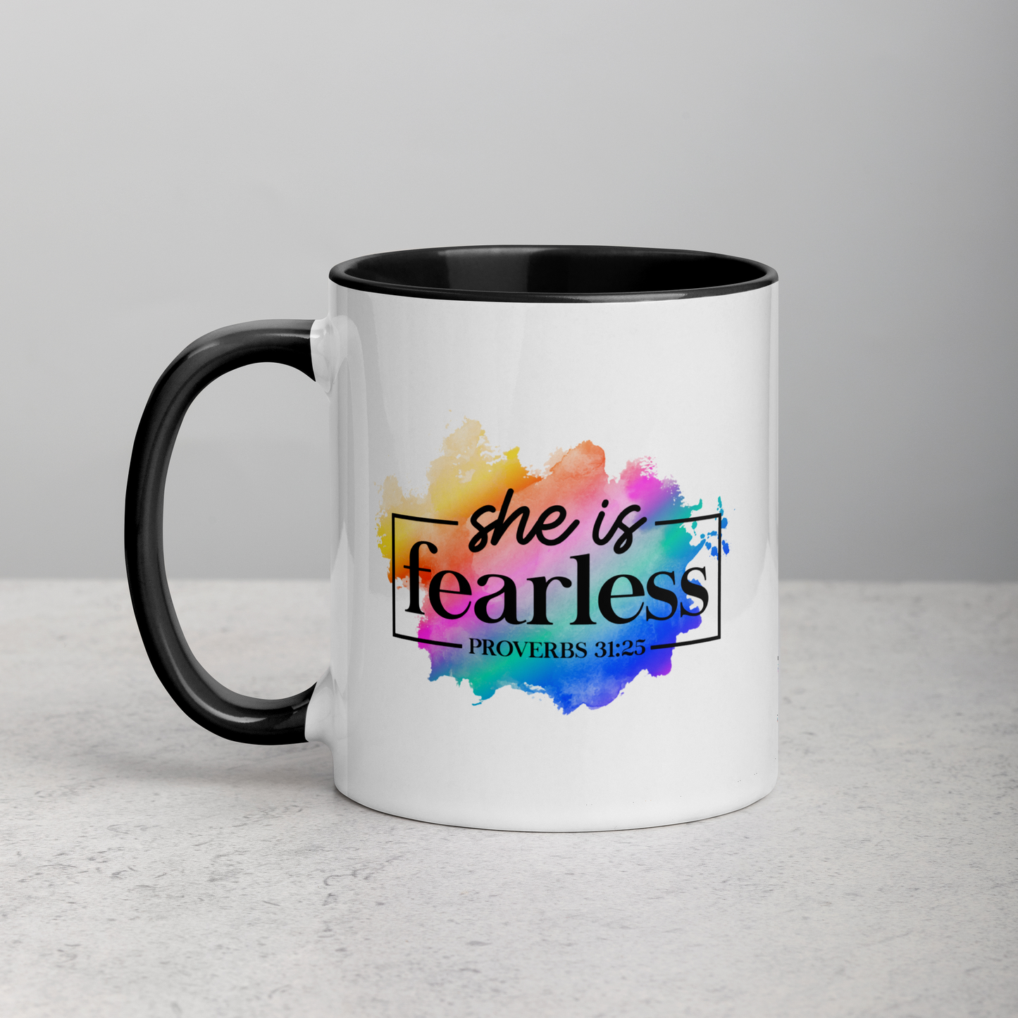 She Is Fearless Proverbs 31:25 11oz Bible Verse Two-Tone Mug