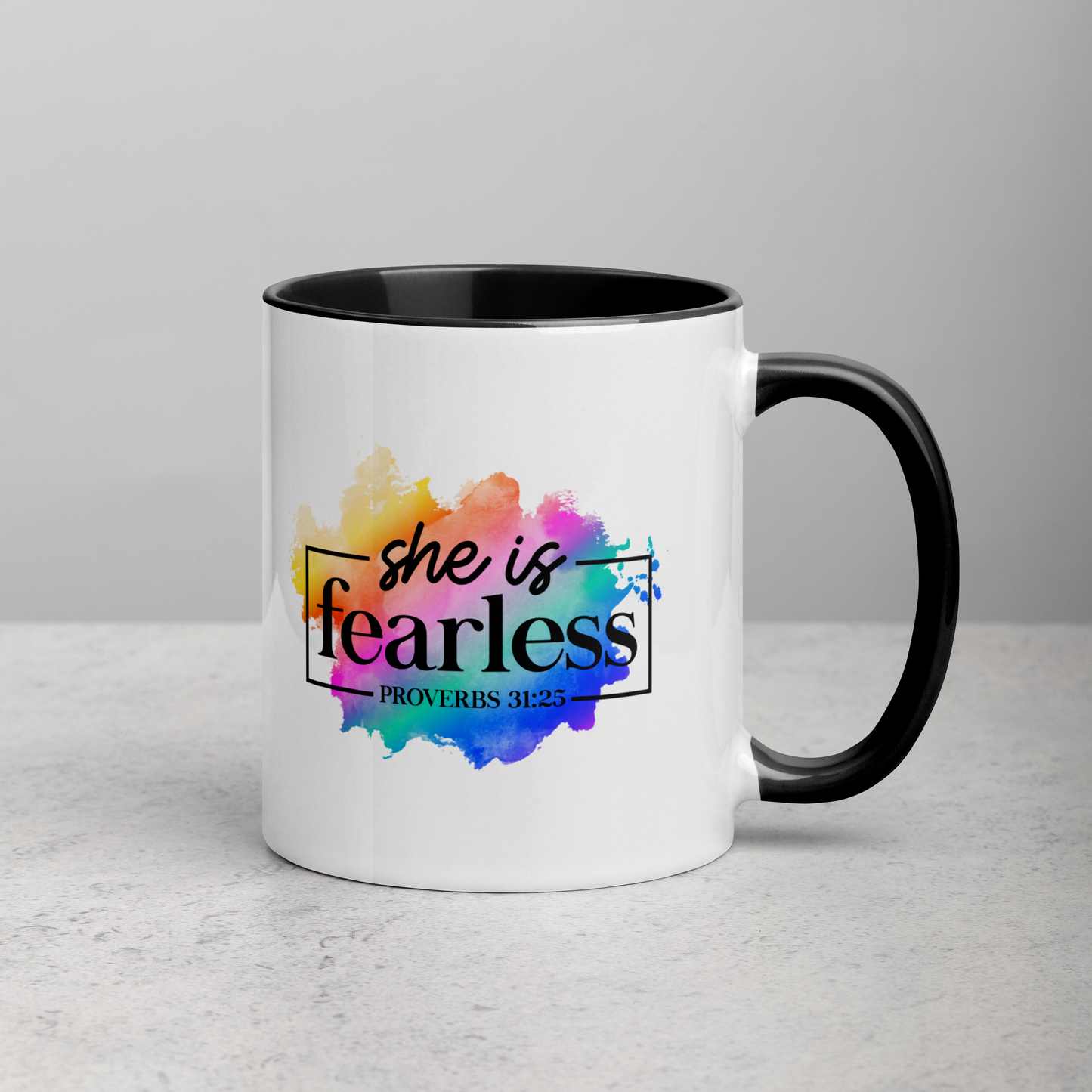 She Is Fearless Proverbs 31:25 11oz Bible Verse Two-Tone Mug