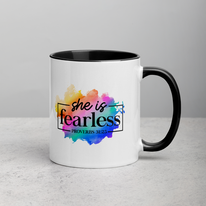 She Is Fearless Proverbs 31:25 11oz Bible Verse Two-Tone Mug
