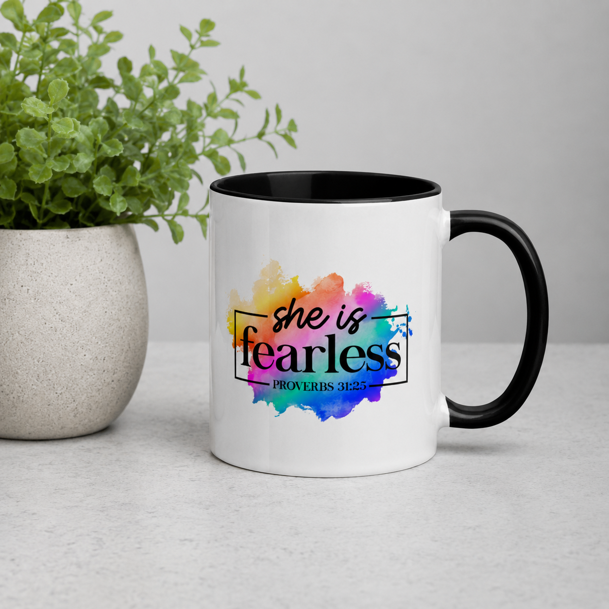 She Is Fearless Proverbs 31:25 11oz Bible Verse Two-Tone Mug