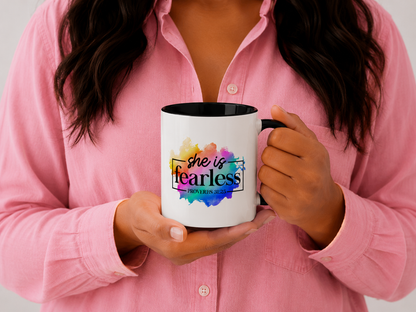 She Is Fearless Proverbs 31:25 11oz Bible Verse Two-Tone Mug
