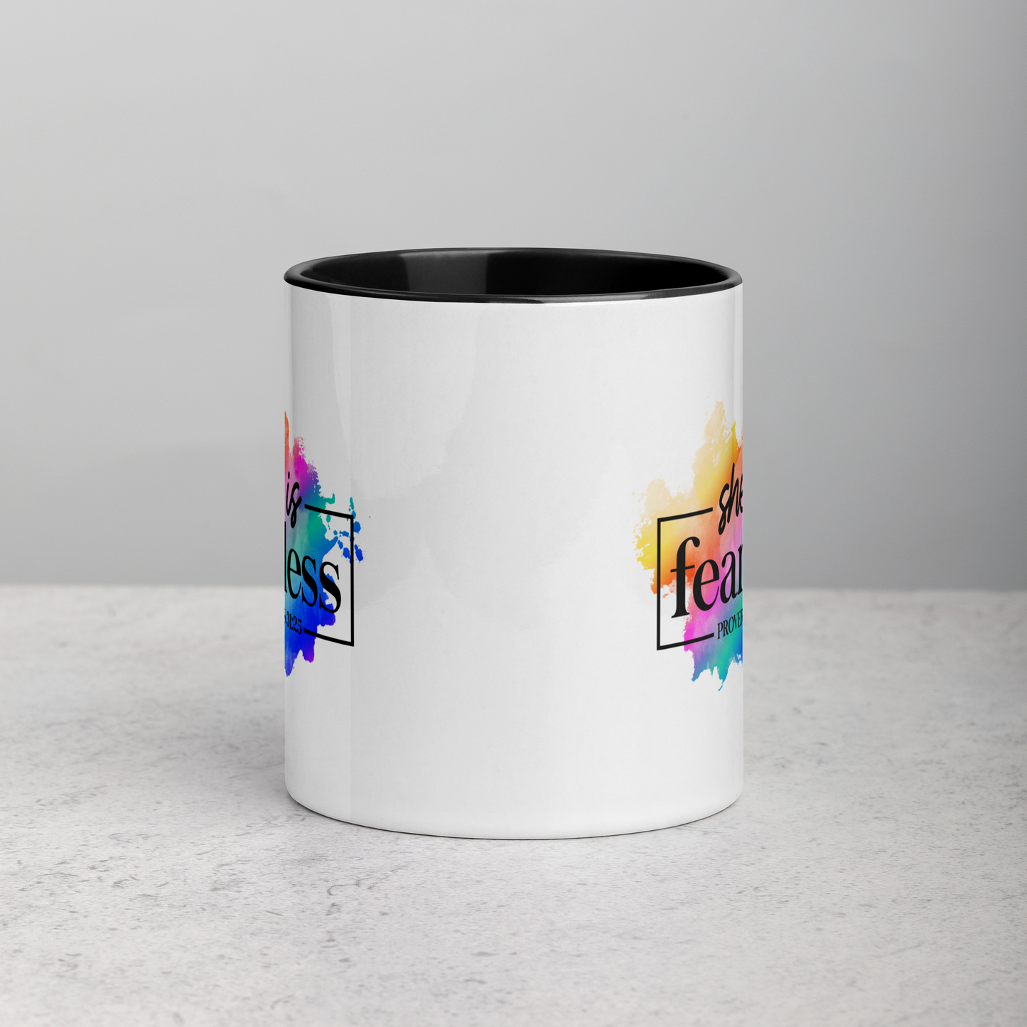 She Is Fearless Proverbs 31:25 11oz Bible Verse Two-Tone Mug