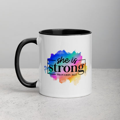 She Is Strong Proverbs 31:25 Bible Quote Ceramic Mug