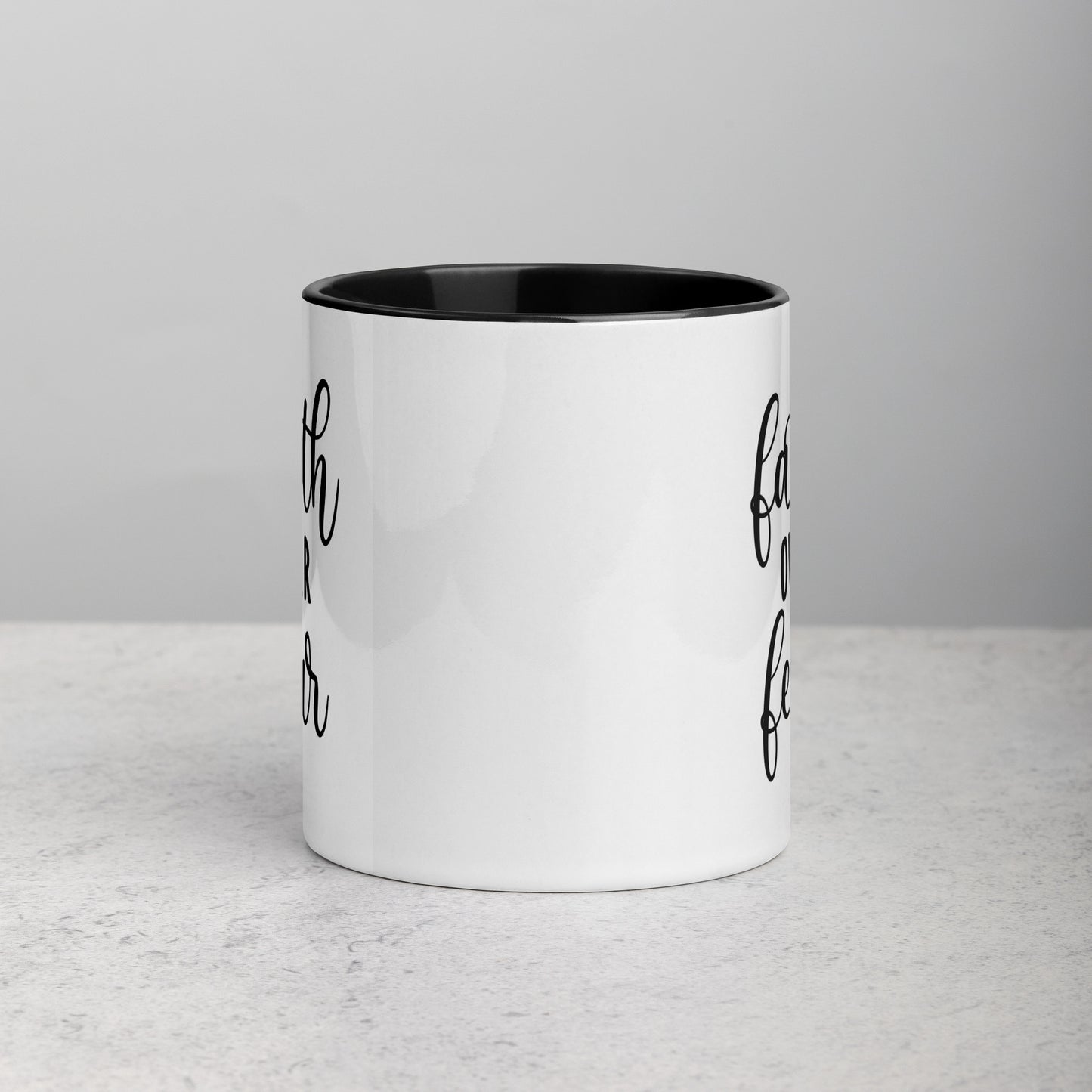 Faith Over Fear 11oz Ceramic Encouraging Message Two-Tone Mug